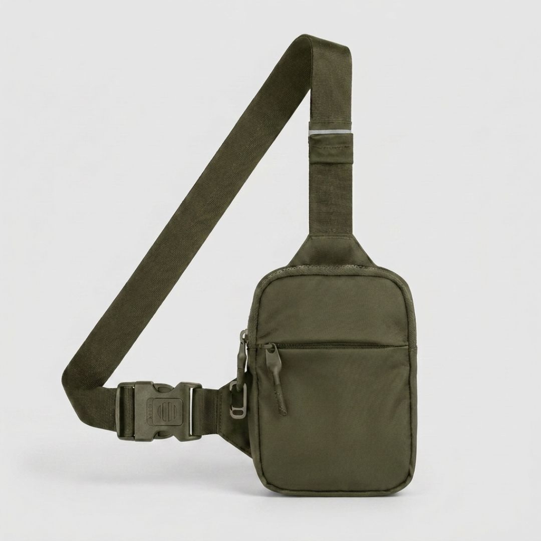 Bandolera Travel Sling en color Grey Olive, vista frontal