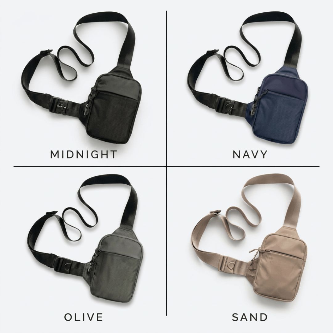 Los cuatro colores de la bandolera: Midnight, Navy, Olive y Sand